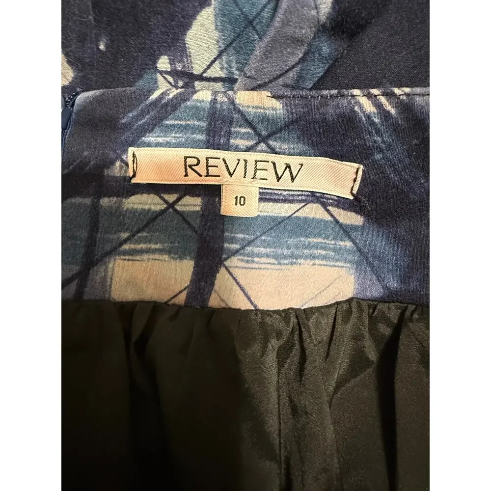 Review Blue Abstract Design Size 10 Midi Skirt